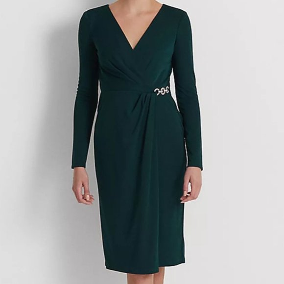 LAUREN RALPH LAUREN Jersey Surplice Cocktail Dress - Green - NWT - Size 4 - Picture 5 of 5